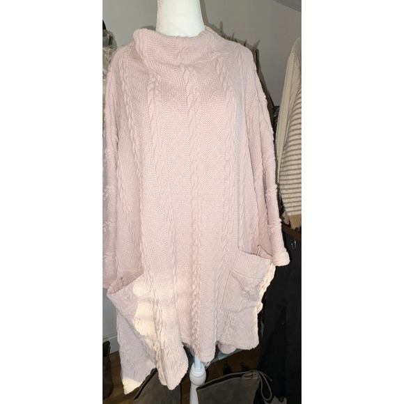 Reborn Women Blush Oversize Poncho Sweater XL Cowl Neck Boho Lagenlook Cozy Cape - Picture 1 of 4